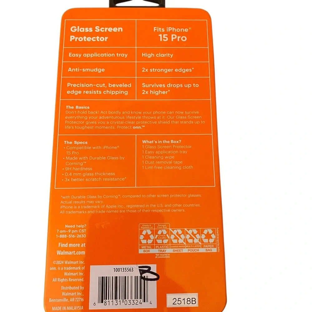 On Running Orange Glass Screen Protector for iPhone 15 Pro